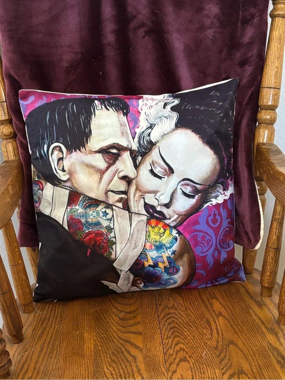 Frankie & His Gorgeous Bride in Passionate Embrace Throw Pillow Gothic Romance